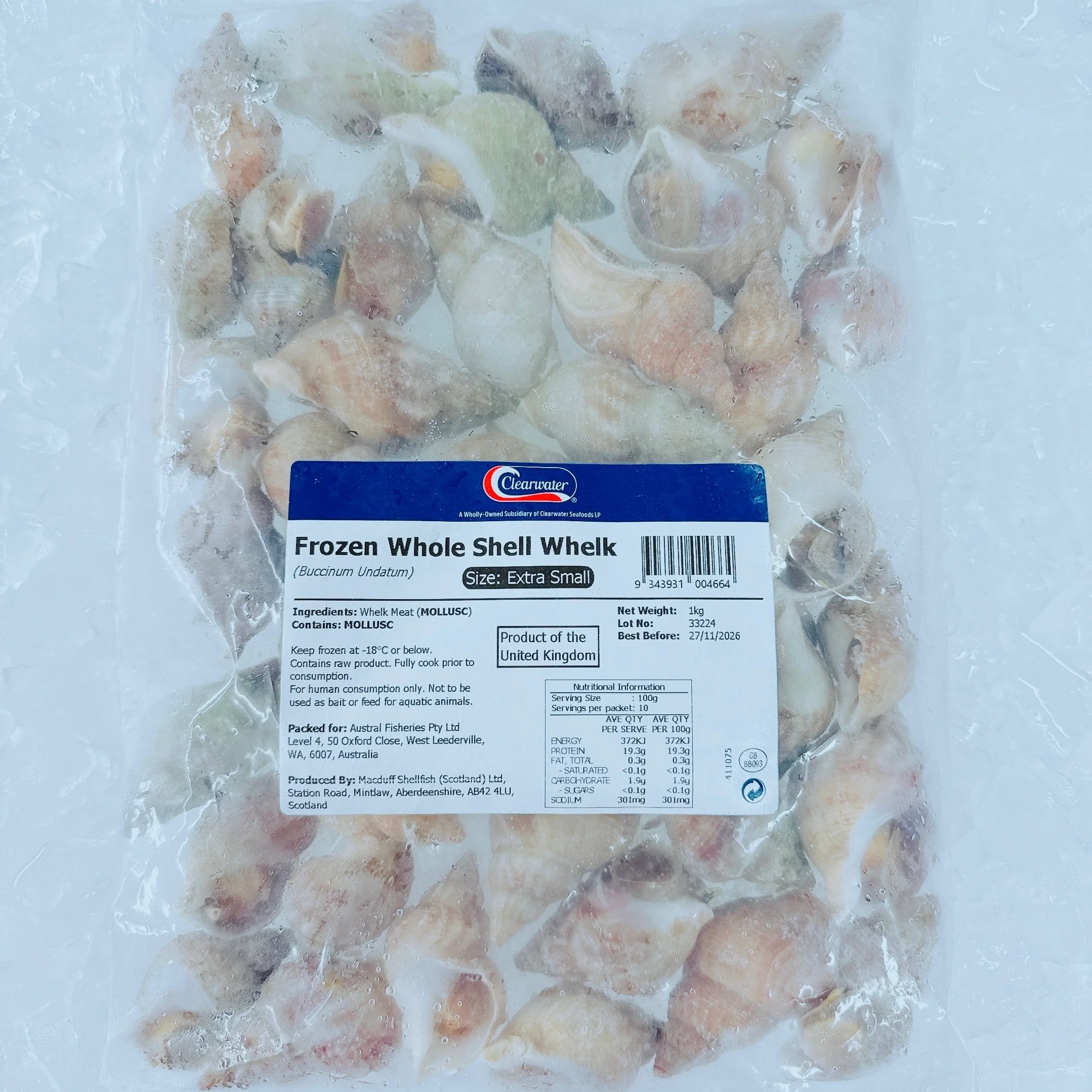 FROZEN WHOLE SHELL WHELKS (1KG)