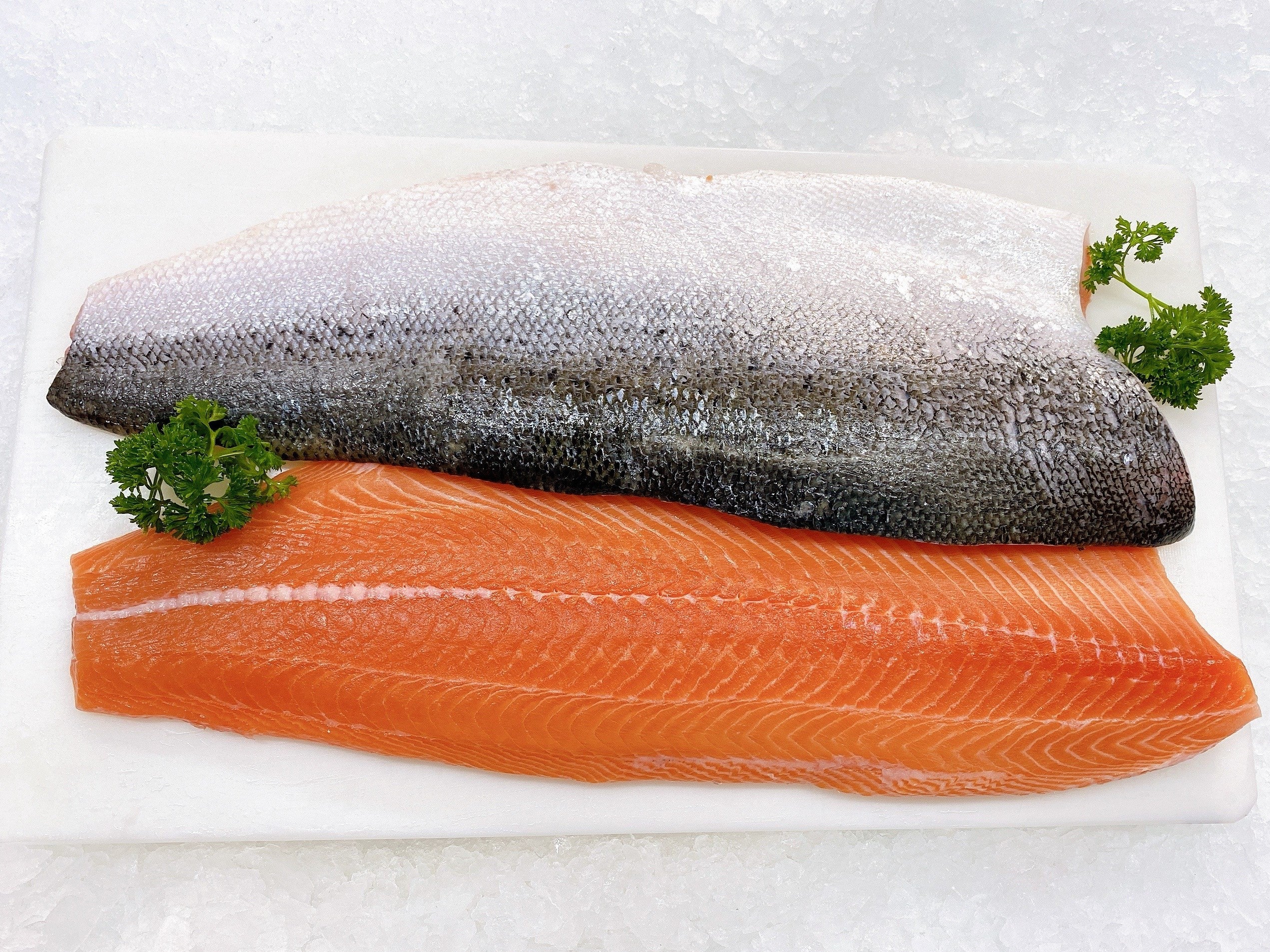 HUON TASMANIAN ATLANTIC SALMON SIDES TRIMMED 1.4KG - 1.6KG SKIN ON & BONELESS