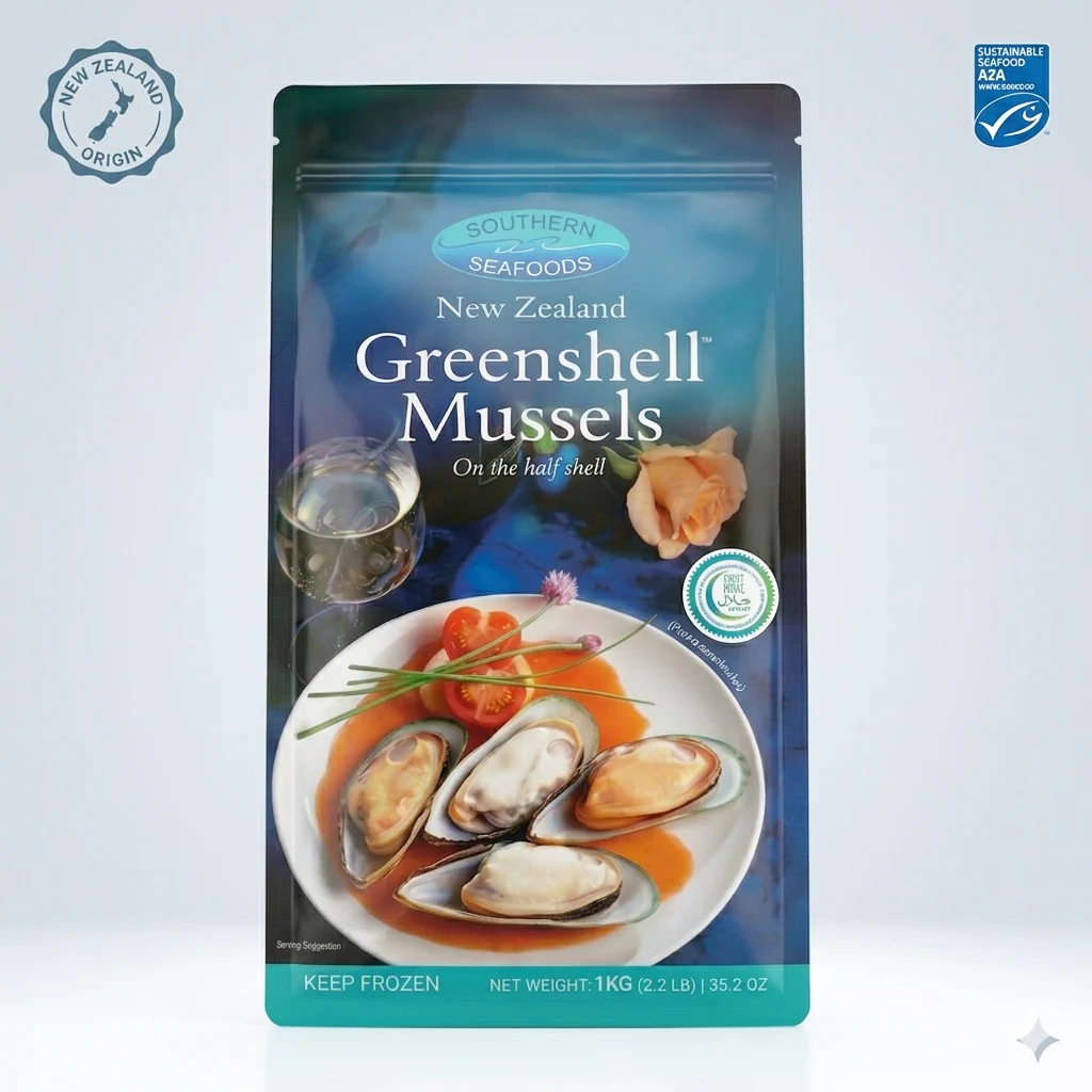 ORGANIC XL NEW ZEALAND HALF SHELL MUSSELS 1KG