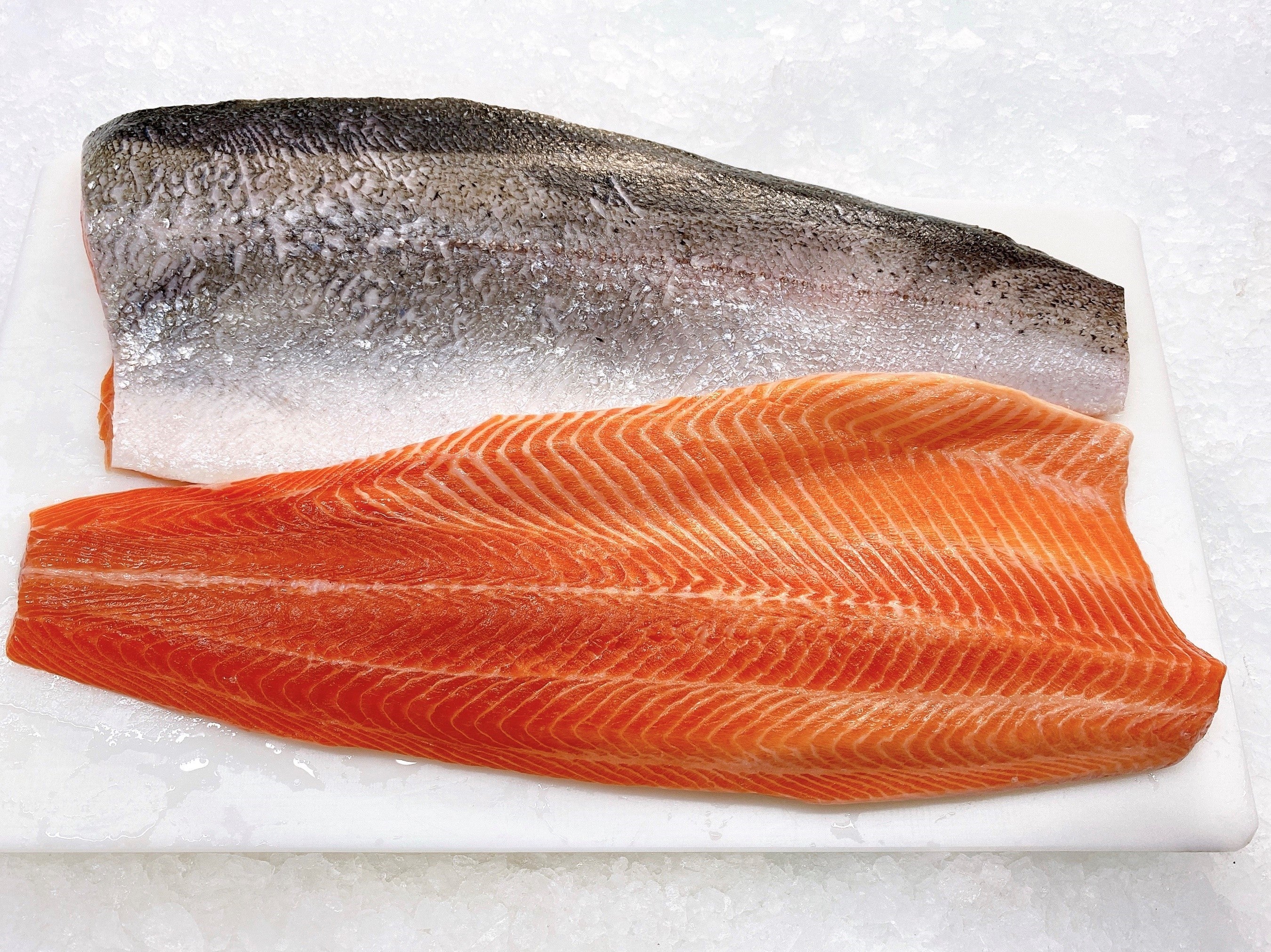PETUNA OCEAN TROUT SIDES FULLY TRIMMED 1KG - 1.2KG SKIN ON & BONELESS (1 SIDE)