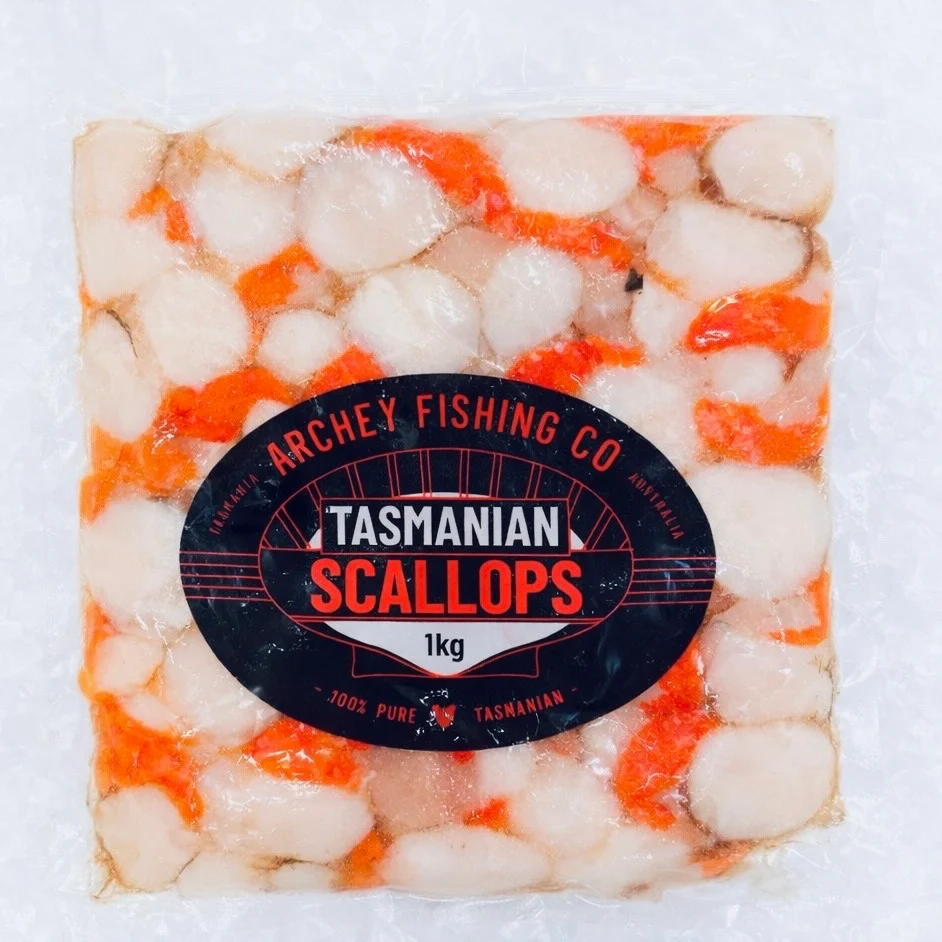 PREMIUM TASMANIAN SCALLOP MEAT ROE-ON 1KG