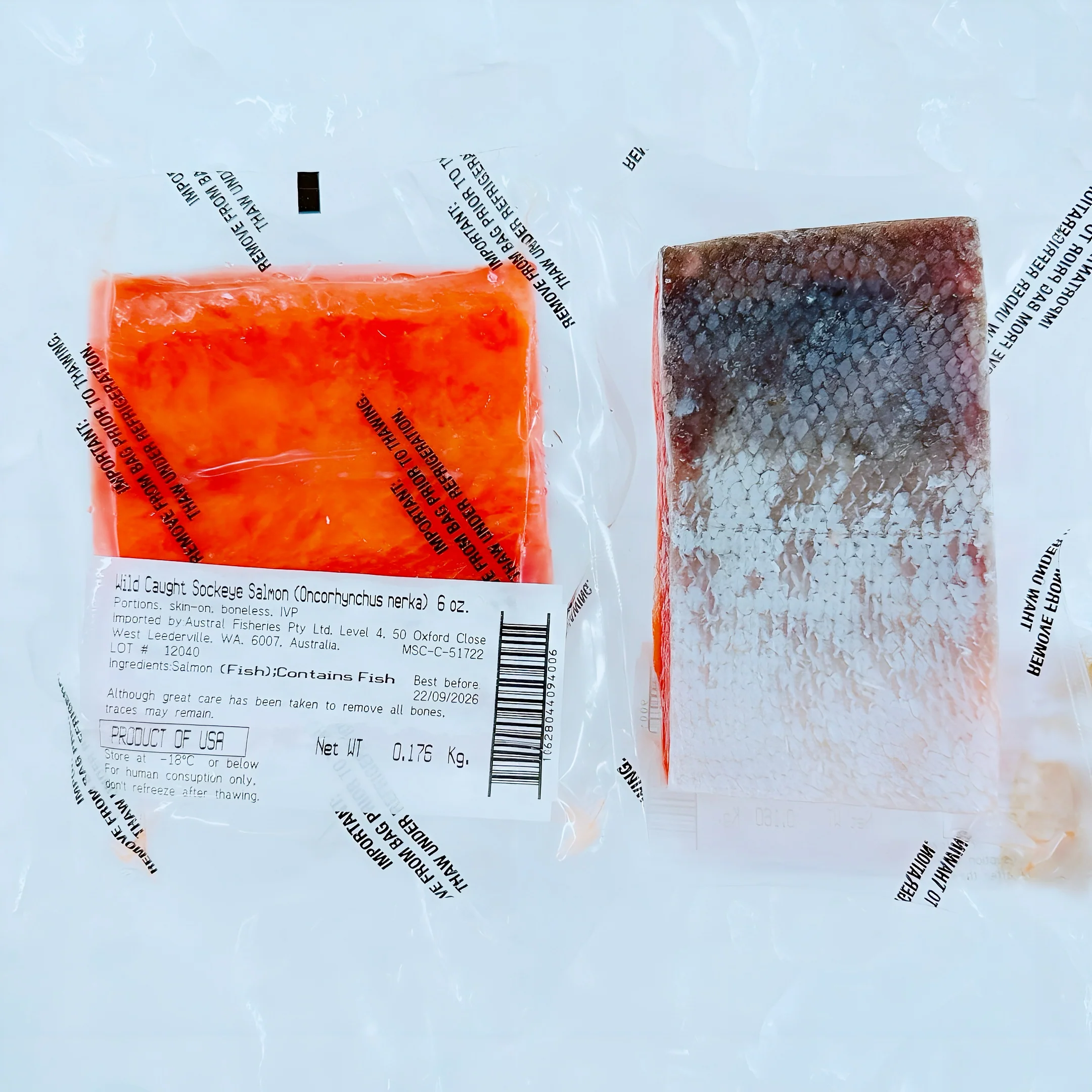 WILD CAUGHT SALMON PORTIONS, SKIN ON & BONELESS 160G - 170G (1 EACH)